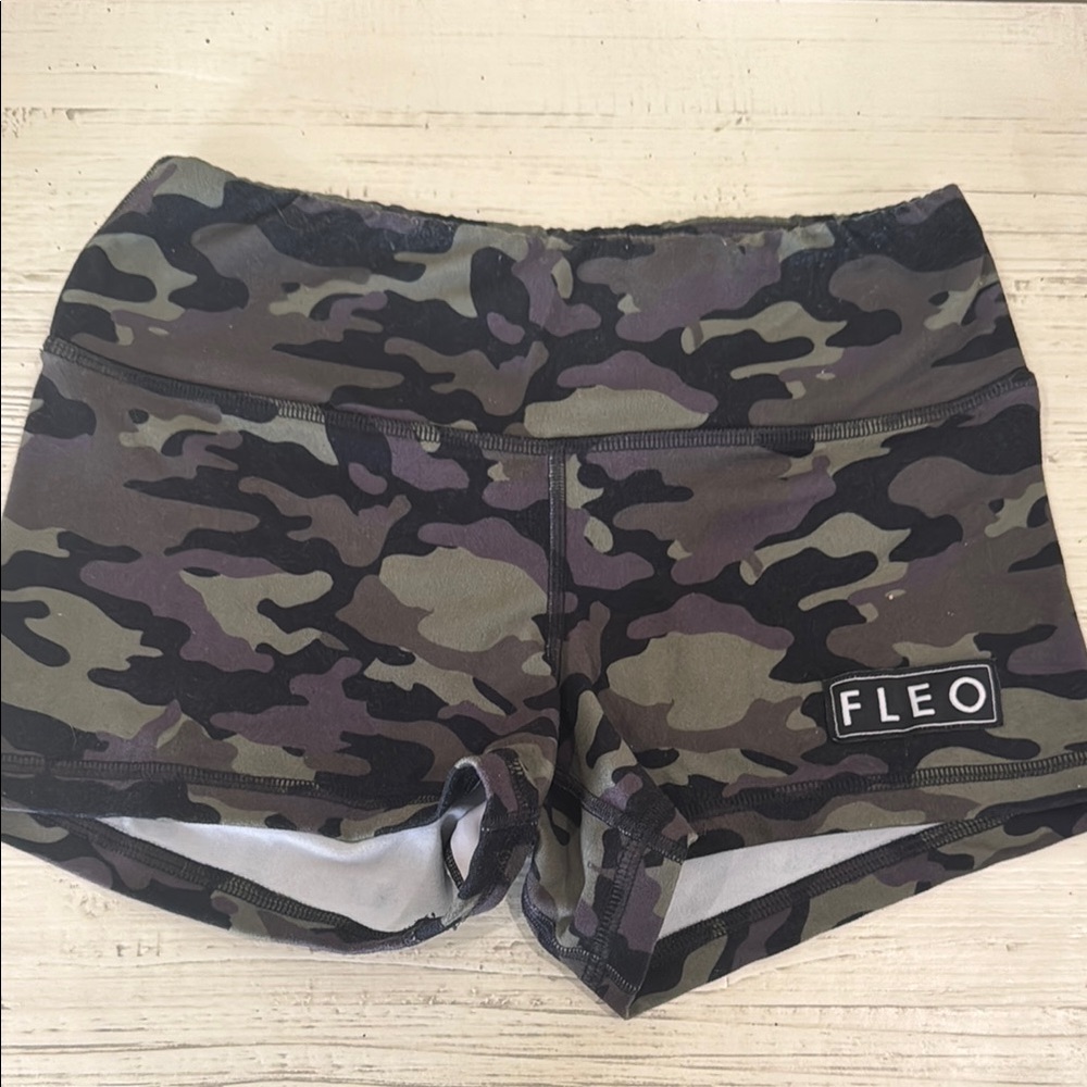 Fleo Green and Black Athletic Shorts Camouflage Pattern